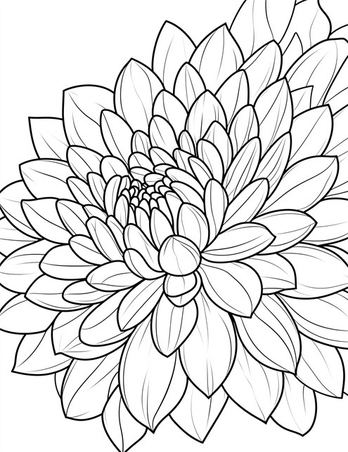 A close up drawing of a large flower with many layered petals