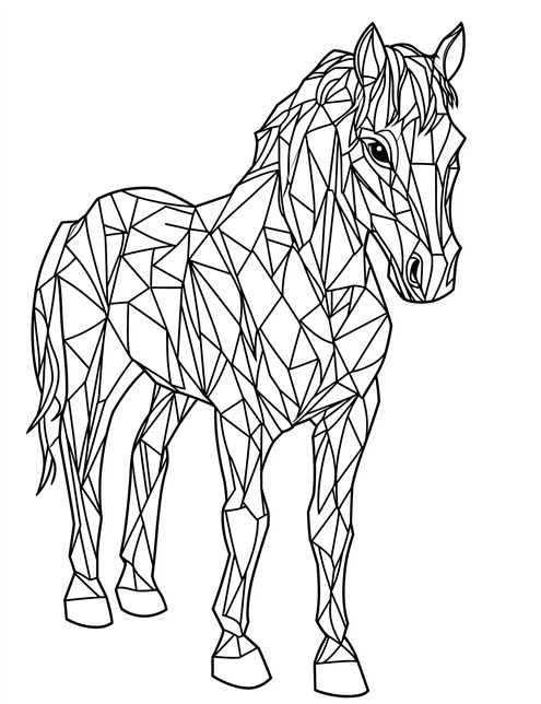 A horse made of cool, sharp edged shapes, like a puzzle