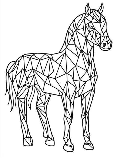 A horse made of sharp, puzzle like shapes, like a cool glass sculpture