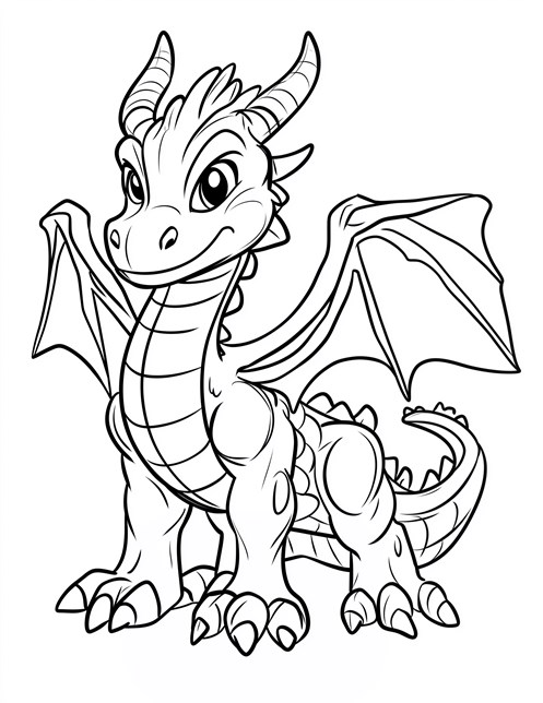 
Cute cartoon dragon with wings and big smile