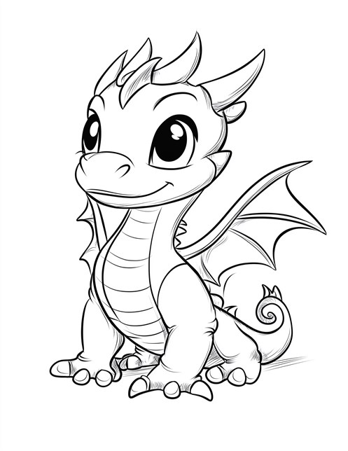 Smiling dragon with big eyes and small wings