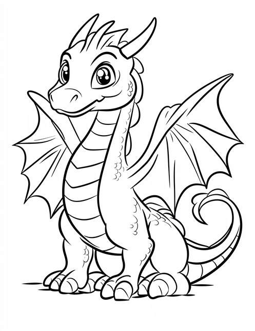 Happy dragon with big eyes and wide wings