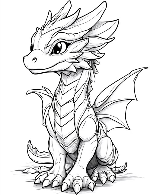 Baby dragon with spiky scales and small wings sitting