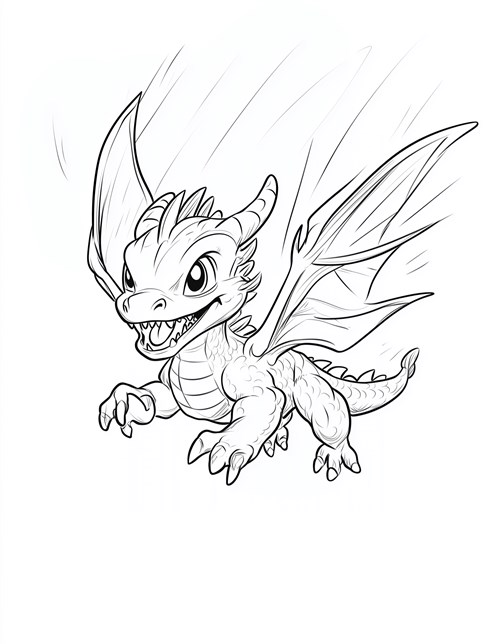 Flying dragon with sharp teeth and wings spread wide