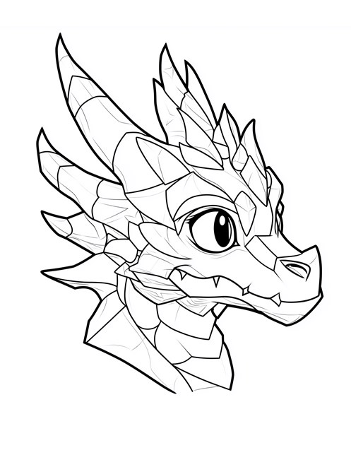 Dragon head with sharp scales big eyes and small teeth