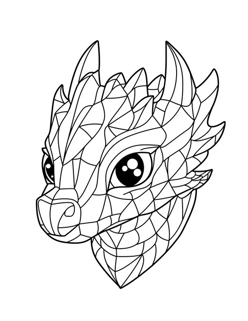 Dragon head with large eyes and mosaic like scales pattern