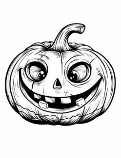 A goofy, smiling pumpkin with big eyes and a funny stem on top