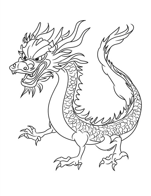 Fierce dragon with long body sharp claws and angry expression