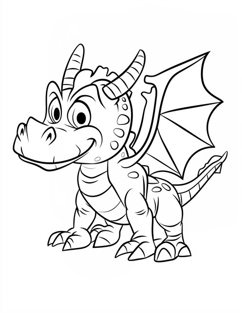 Happy dragon with big eyes wings and spots standing