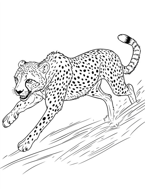 Cheetah running fast down a hill