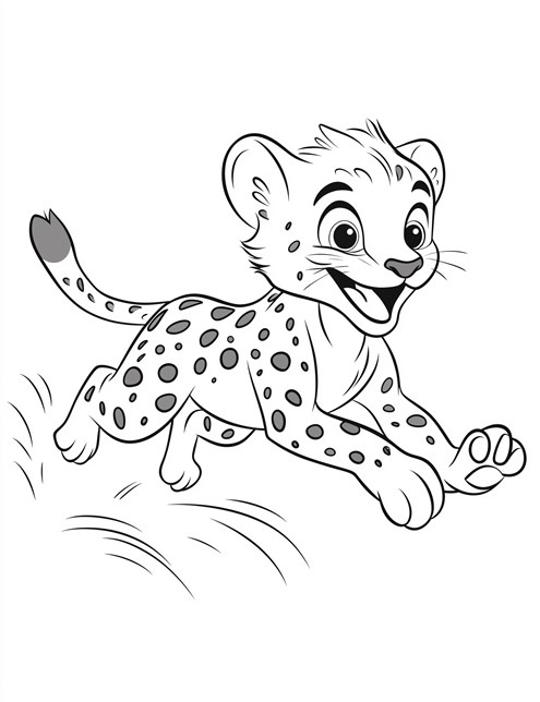 Cheetah cub running happily with a big smile