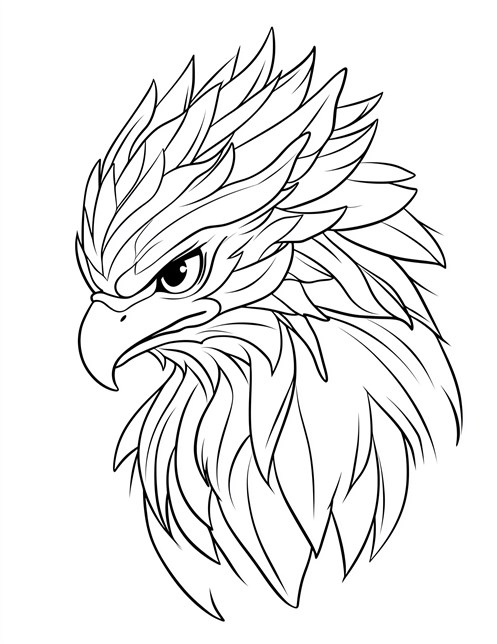 Close up of Phoenix head with fierce eyes and sharp beak