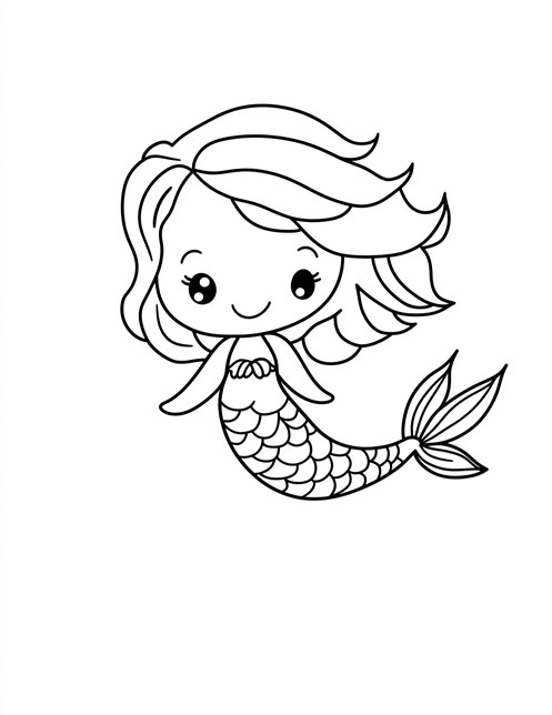 Smiling mermaid with flowing hair and a small tail