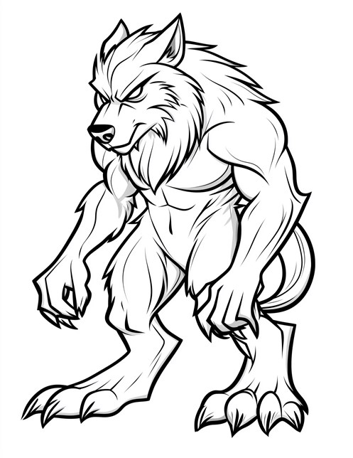 Strong werewolf standing with sharp claws and intense eyes