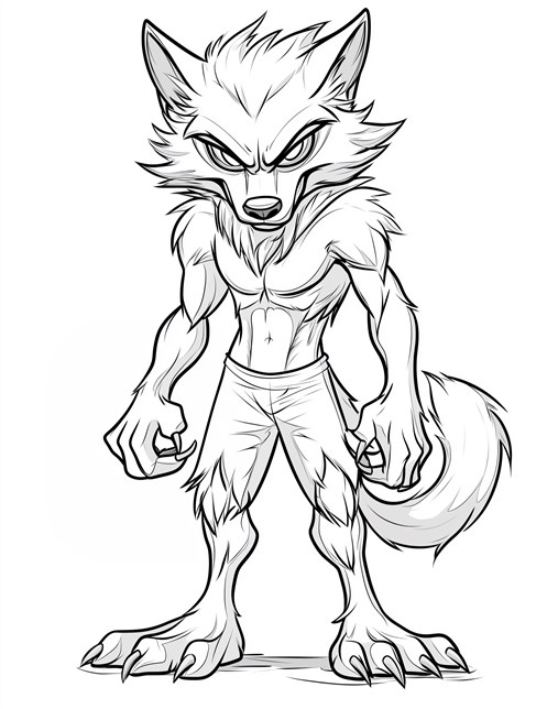 Muscular werewolf standing tall with sharp claws and fierce expression