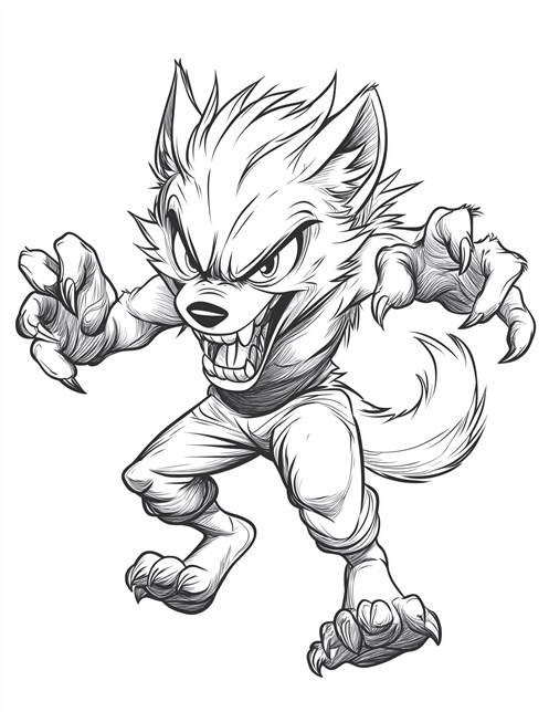 Small werewolf crouching with sharp claws and a fierce expression