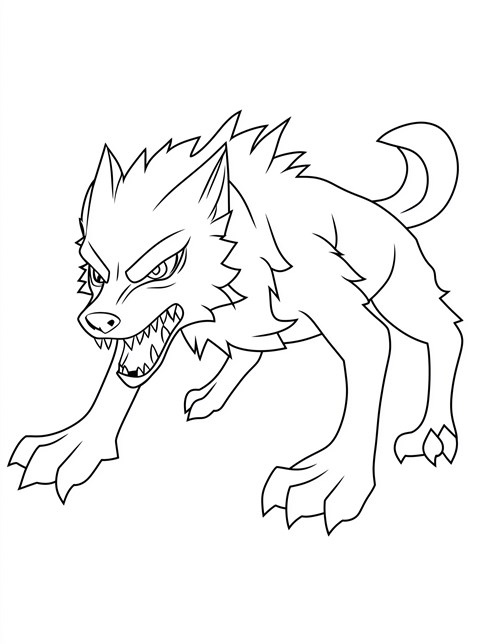 Snarling werewolf crouched low with sharp claws and fierce eyes