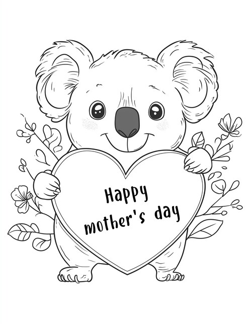 Koala holding heart with Happy Mothers Day message