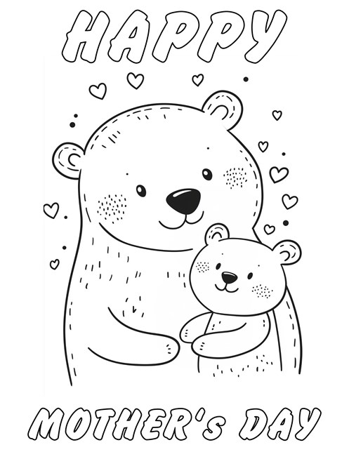 Two bears hugging with hearts and Happy Mothers Day