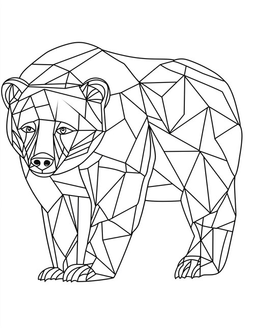 Geometric bear standing made of triangles and other shapes