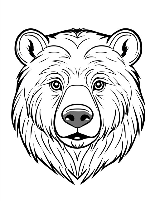 Realistic bear face with detailed fur and serious expression