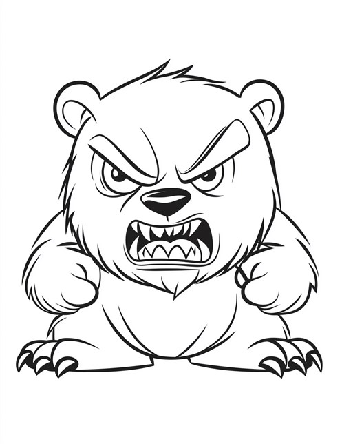 Angry bear growling with sharp teeth and clenched fists