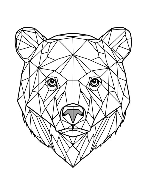 Geometric bear face made of triangles and sharp lines