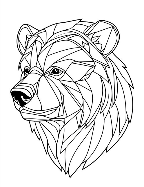 Geometric bear face with sharp angles and detailed lines