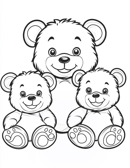 Three cute teddy bears two small one big sitting together