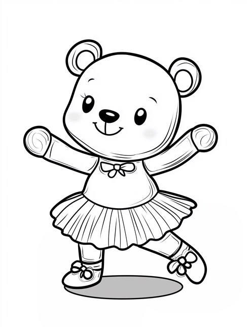 Bear wearing ballet outfit dancing with a big smile