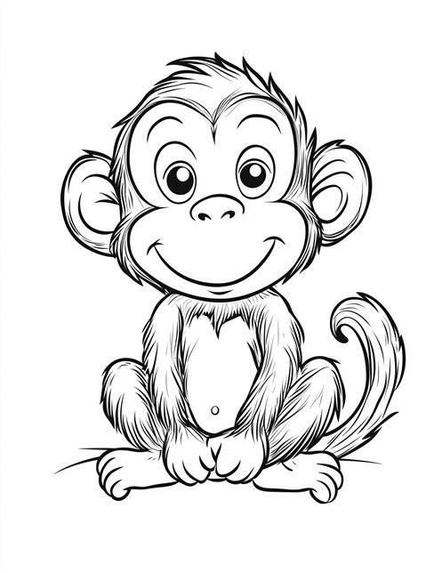 Smiling monkey sitting down with big eyes and cute face