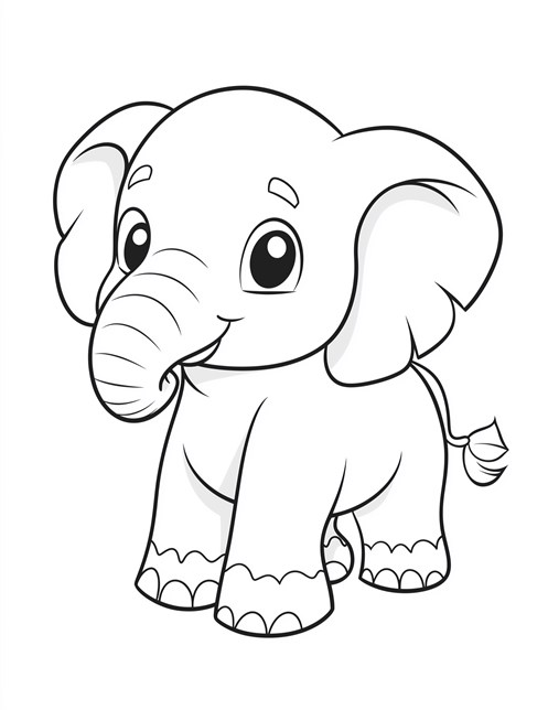 Cute baby elephant standing with big eyes and little tail