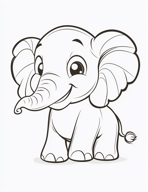 Happy baby elephant with big eyes and tiny tail smiling