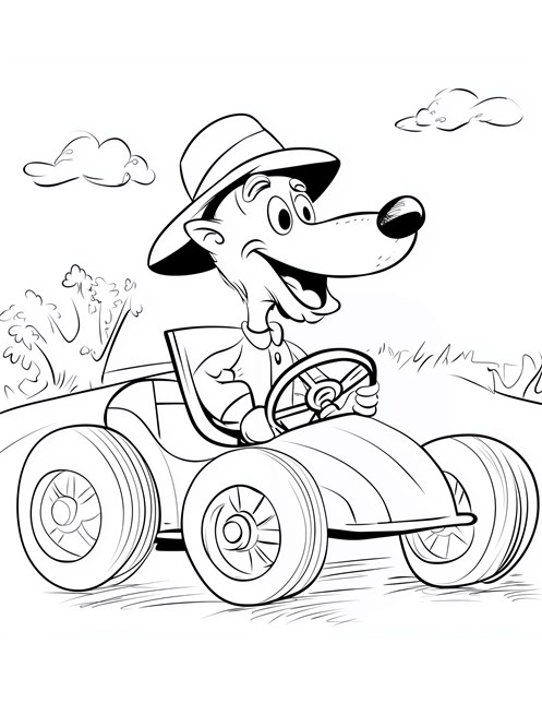 Happy dog driving cool car wearing big hat outside