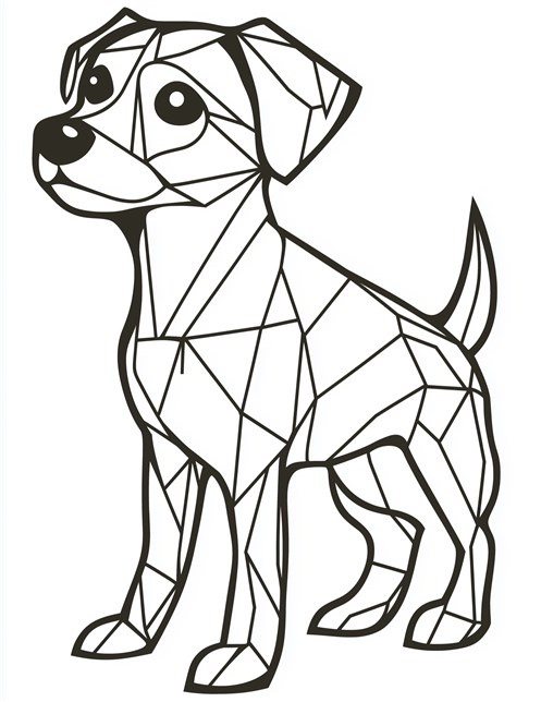 Geometric dog made from shapes waiting for colors