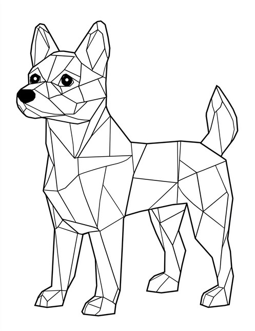 Geometric dog ready to be colored in bright shades