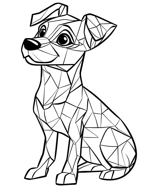 Geometric dog sitting ready to be filled with colors