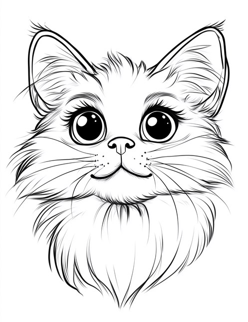 Cute fluffy cat with big eyes and pointy ears