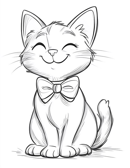 Smiling kitten wearing big bowtie looking very happy and cute