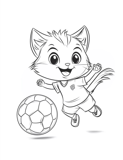 Kitten playing soccer kicking ball with excited happy face