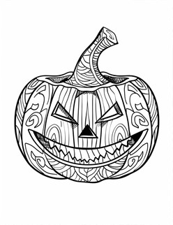 A smiling jack o  lantern with cool patterns carved into it, ready for Halloween fun