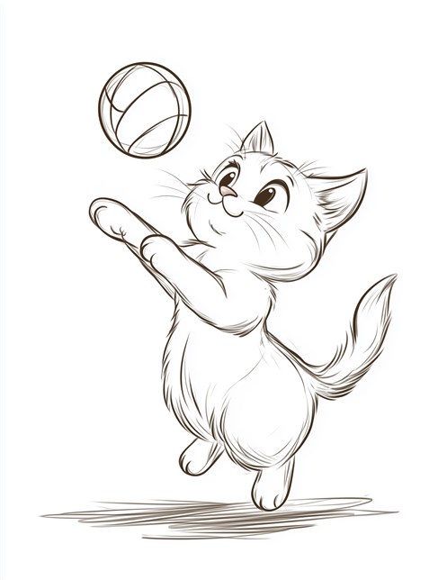 Kitten jumping high to play with ball in air