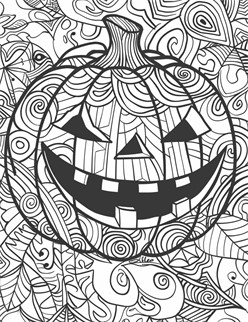 A jack o  lantern surrounded by swirling, colorful patterns and doodles, making it look extra cool