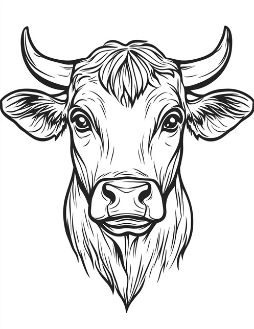 Cows face with horns looking straight at you