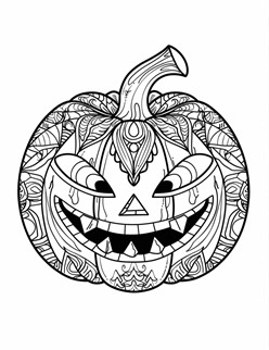 A jack o  lantern with a big grin, detailed patterns, and spooky eyes ready for Halloween fun