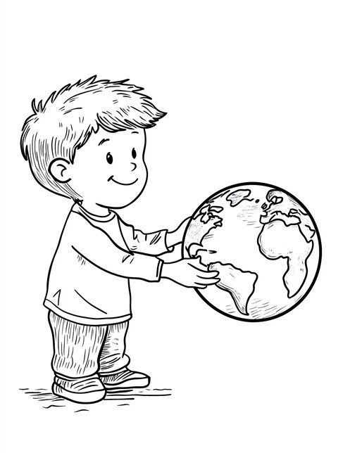 Smiling boy holding Earth with both hands standing alone