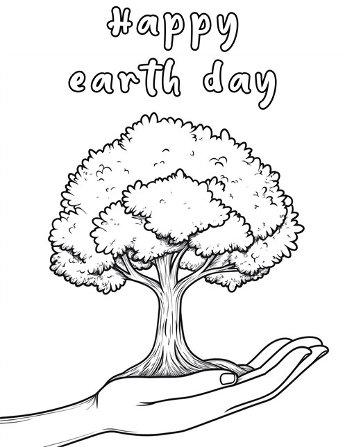 Hand holding tree with Happy Earth Day written above