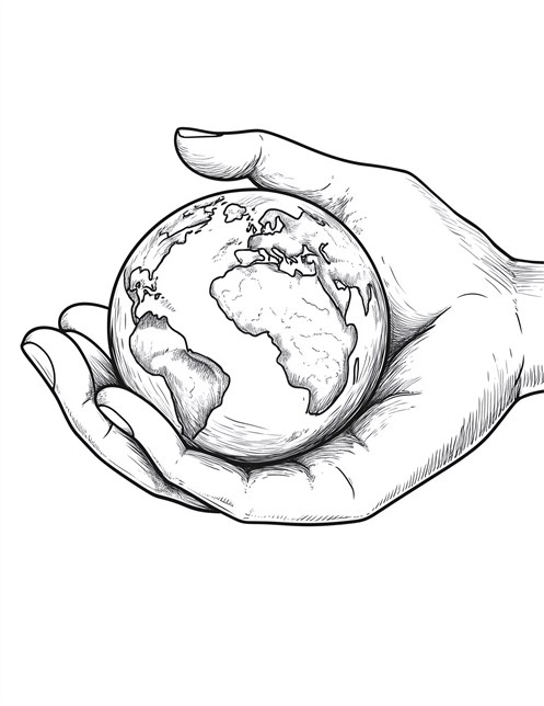 Hand gently holding Earth with continents clearly visible