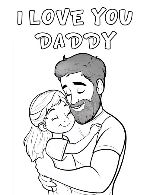 Dad hugging daughter with text saying I love you daddy