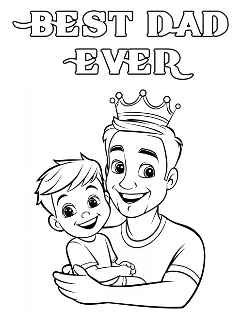 Dad with crown holding happy child saying best dad ever